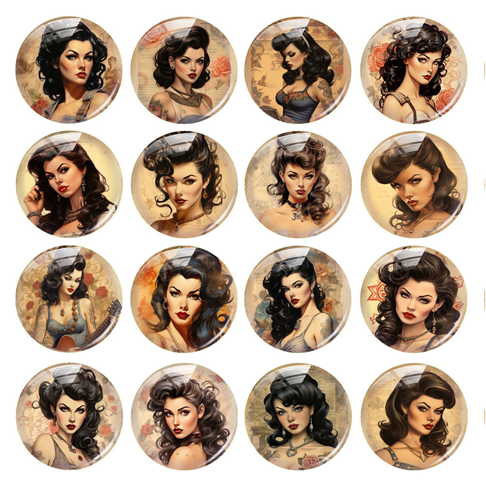 Vintage Collectibles For Sale - Kaca Cabochon Bentuk Bulat/Oval/Kotak Vintage Bergambar