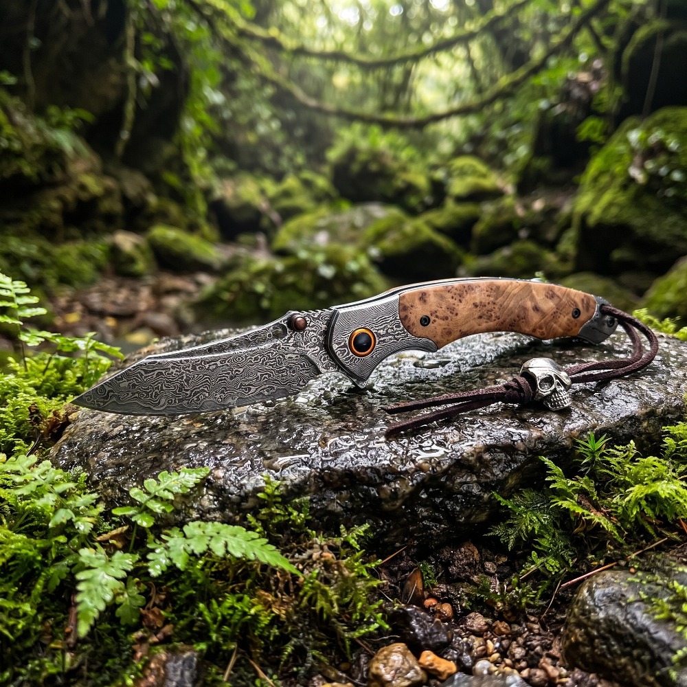 Pisau Lipat Motif Damaskus Kek - Vintage Collectible Knives ulasan dan harga
