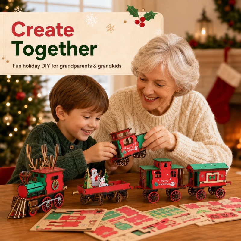 Set Kereta Kayu Natal Baru, Ke - Vintage Collectible Christmas Ornaments ulasan dan harga
