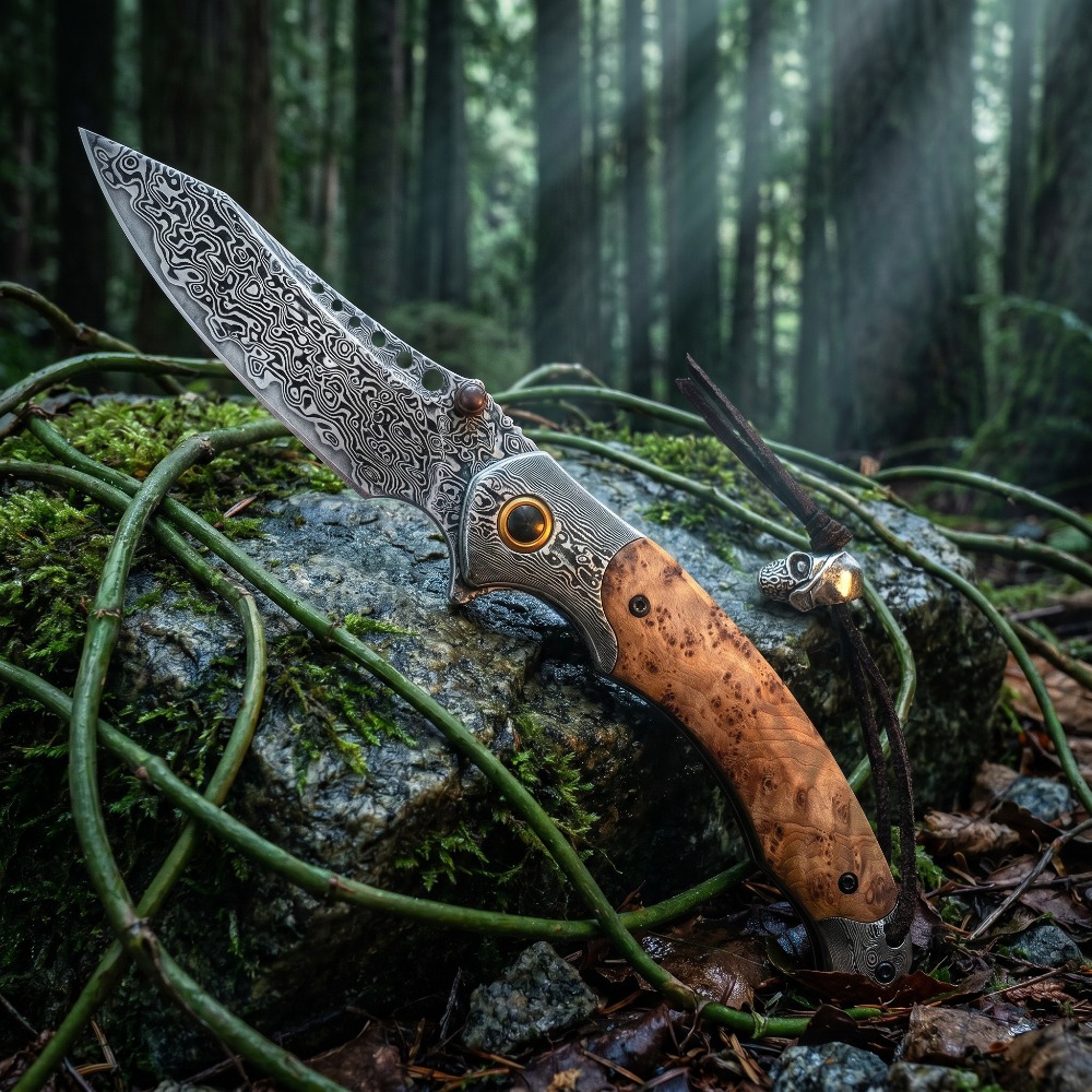 Pisau Lipat Motif Damaskus Kek - Vintage Collectible Knives ulasan dan harga